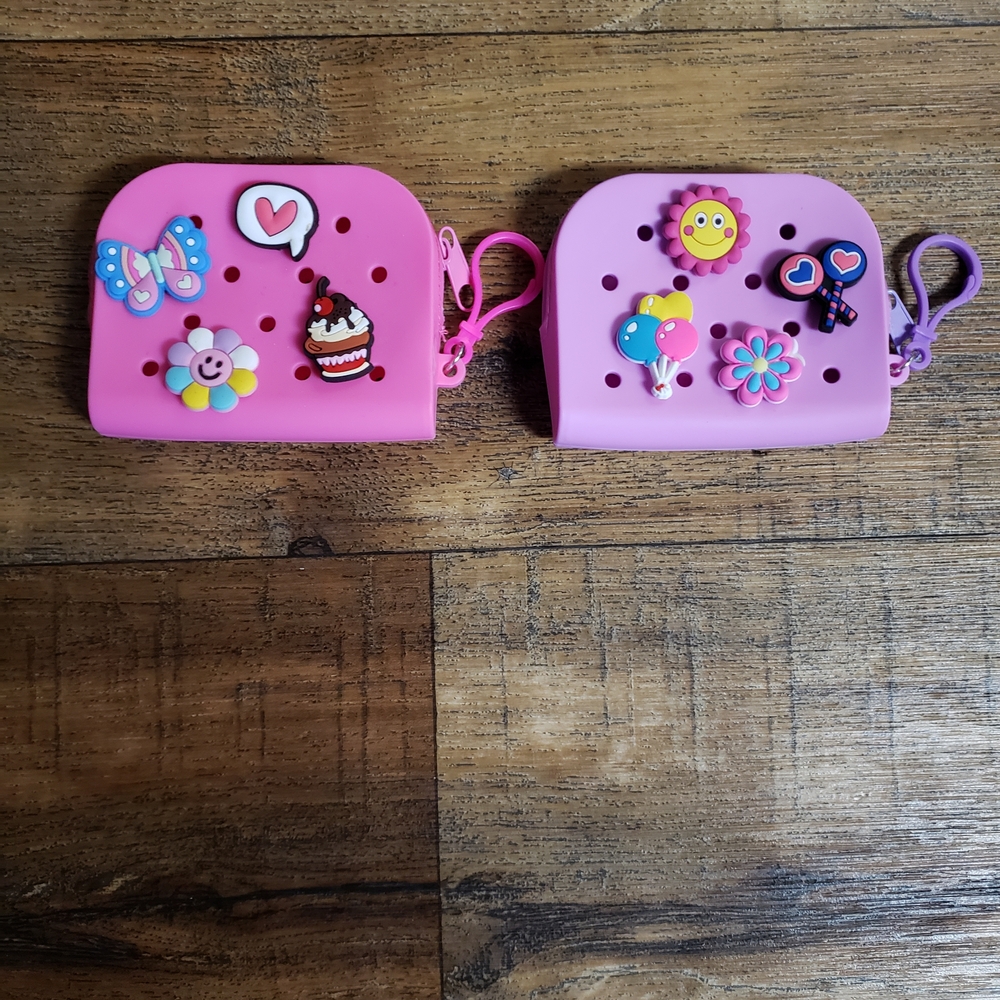 Set Of 2 Croc Charm Pouches with Clip & Fun Charms